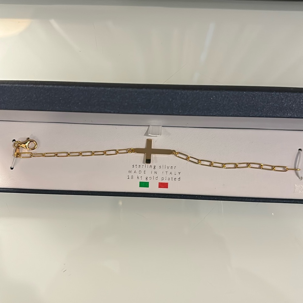 Cross bracelet sterling silver 18 kt gold plated